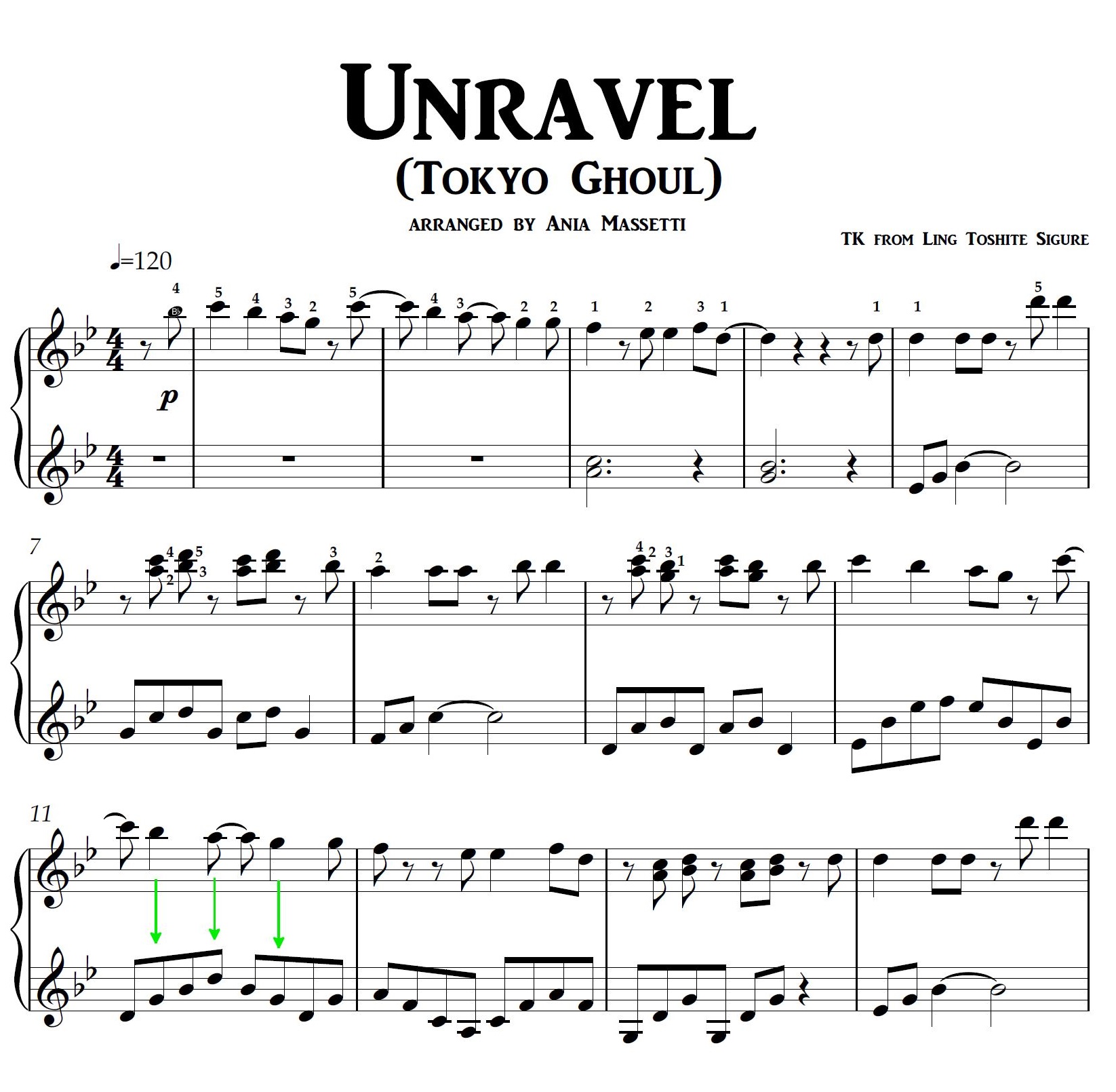 Unravel (Tokyo Ghoul) - easy piano arrangement written by a piano teacher